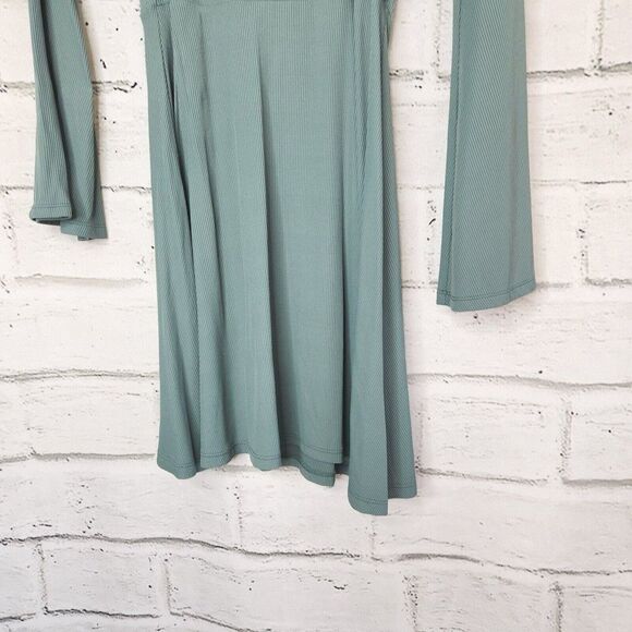 Topshop Women's Sage Green Ribbed Bell Long Sleeve Mini Paris Dress Size US 4 - Picture 11 of 16